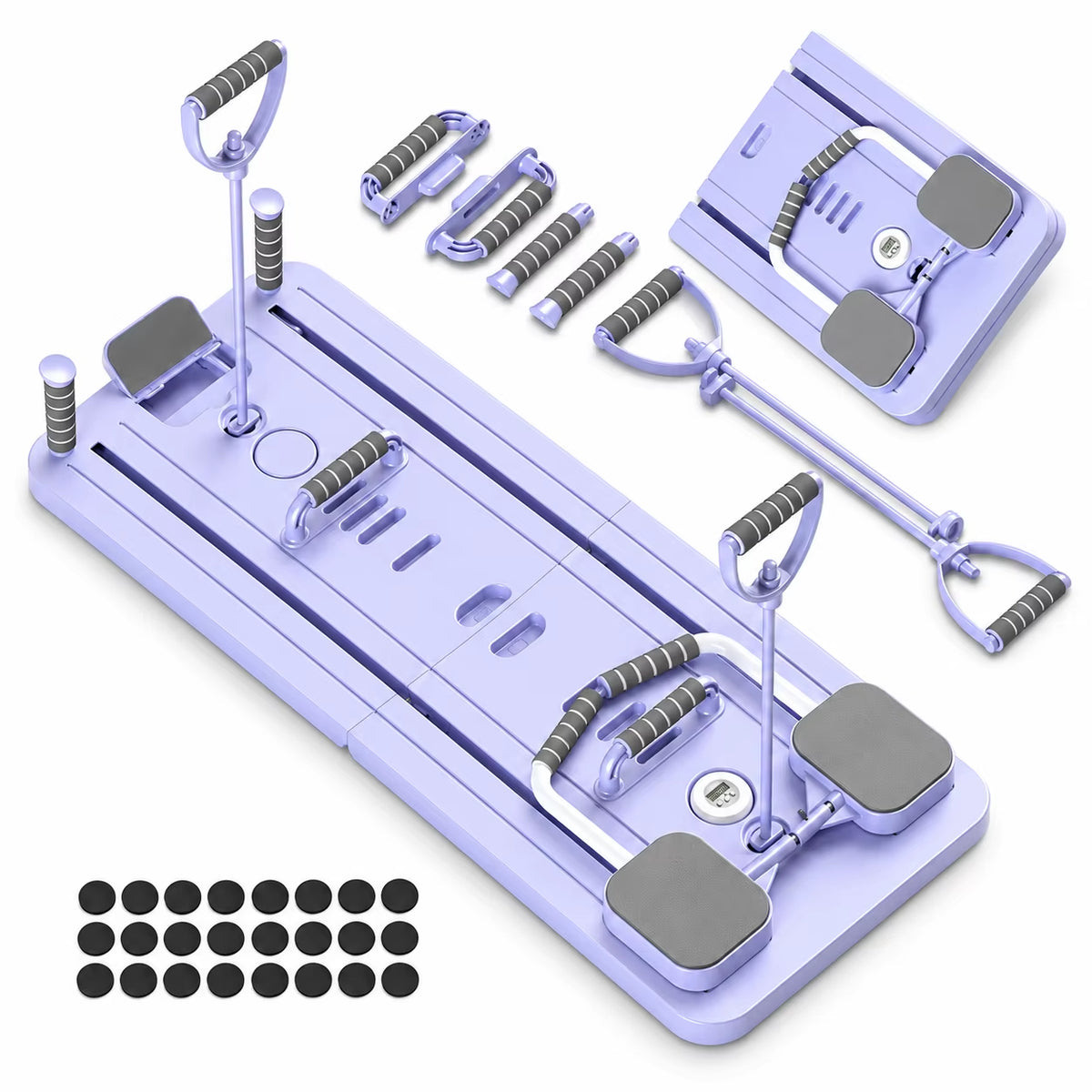 Foldable Pilates Reformer for Home, 8 in 1 Multifunctional Pilates Board with Elastic Bands, Handles and Supports, Equipment for Core, Abdomen, Arms, Legs, Buttocks and Full Body Training