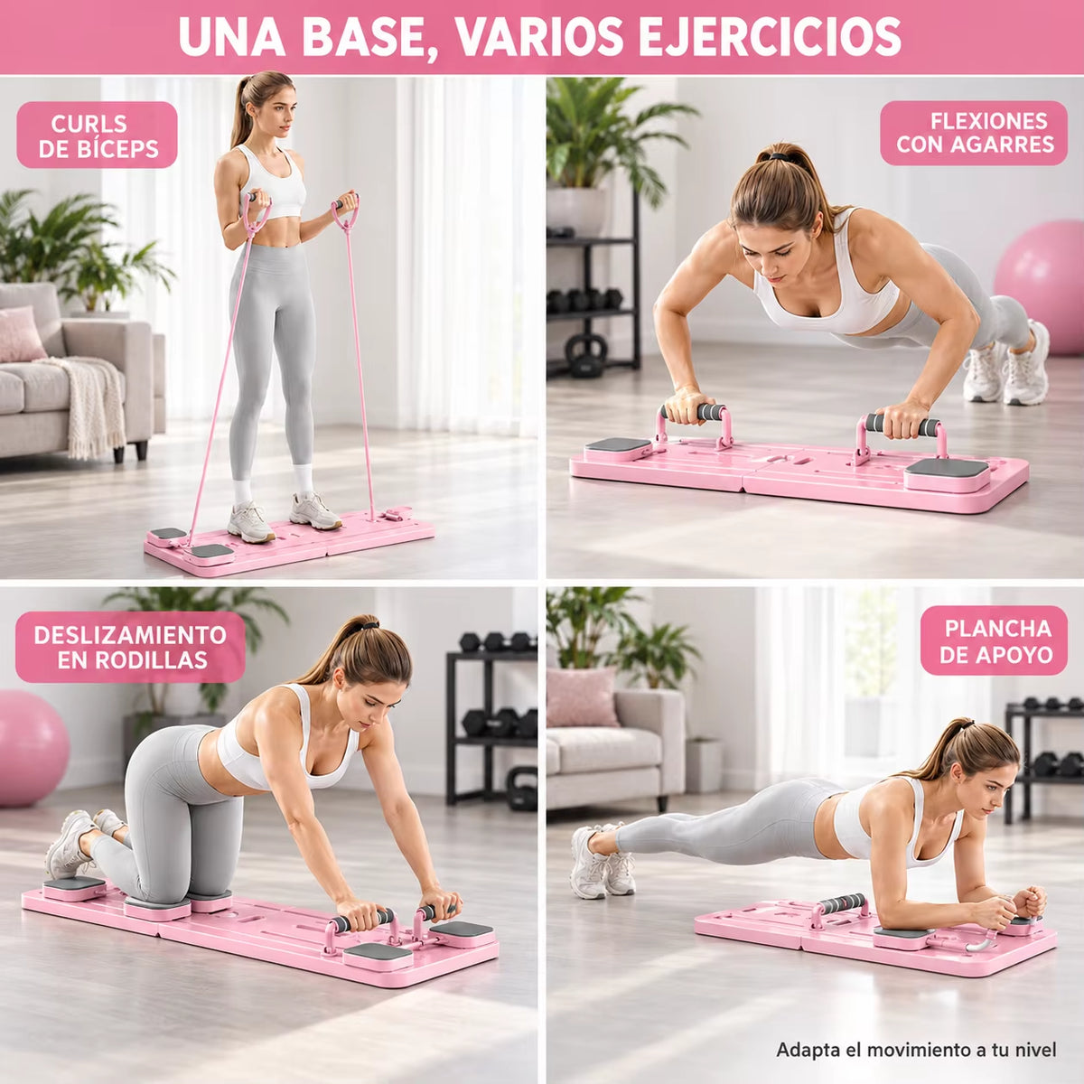Foldable Pilates Reformer for Home, 8 in 1 Multifunctional Pilates Board with Elastic Bands, Handles and Supports, Equipment for Core, Abdomen, Arms, Legs, Buttocks and Full Body Training