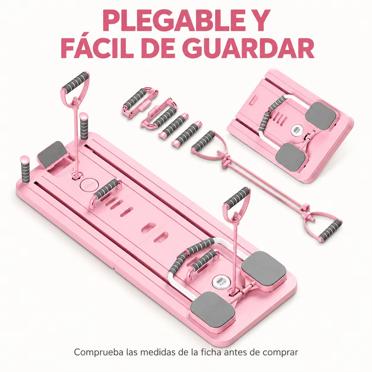 Foldable Pilates Reformer for Home, 8 in 1 Multifunctional Pilates Board with Elastic Bands, Handles and Supports, Equipment for Core, Abdomen, Arms, Legs, Buttocks and Full Body Training