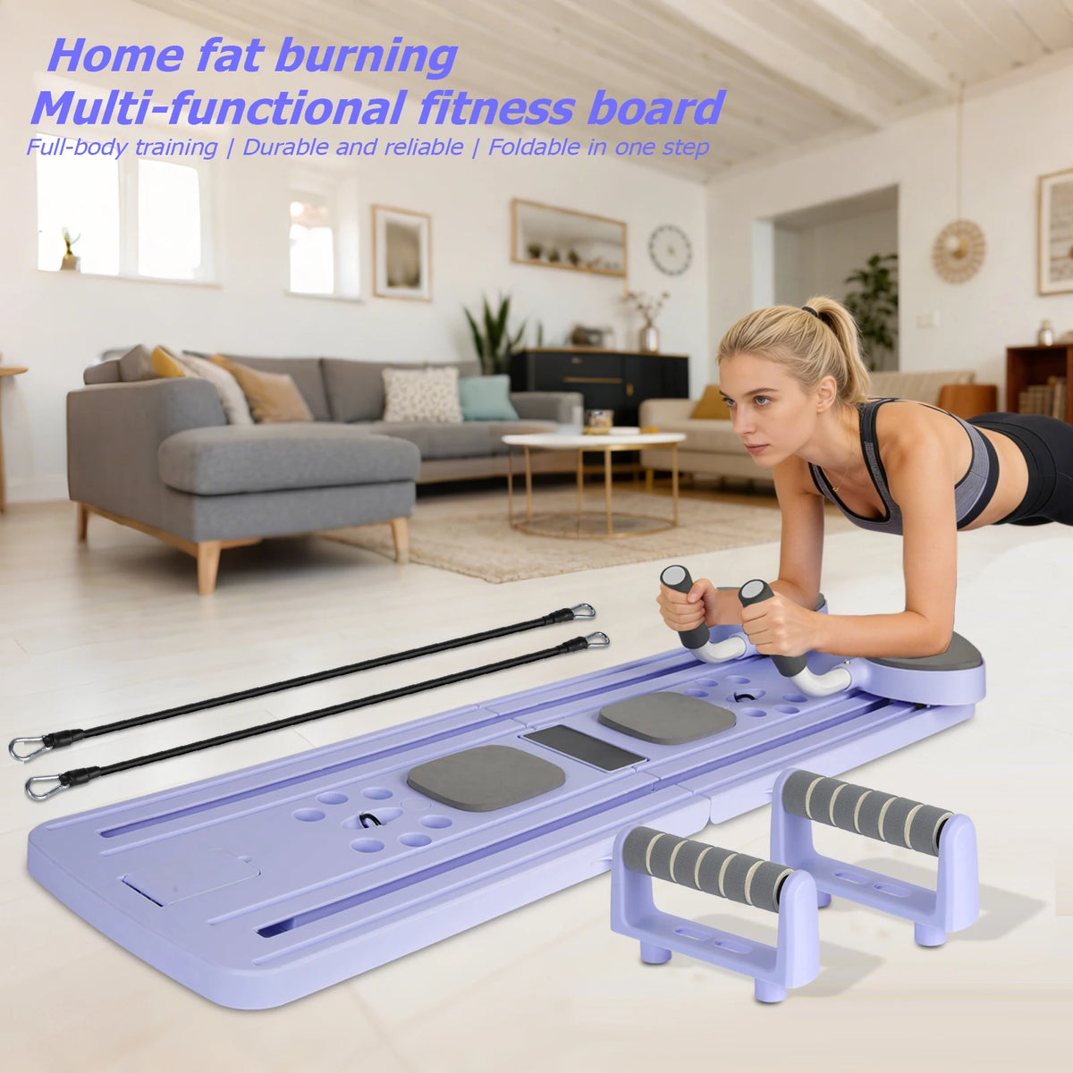 Portable Abdominal Fitness Board Pilates Reformer Machine Automatic Rebound AB Board Body Workout Trainer with Resistance Ropes