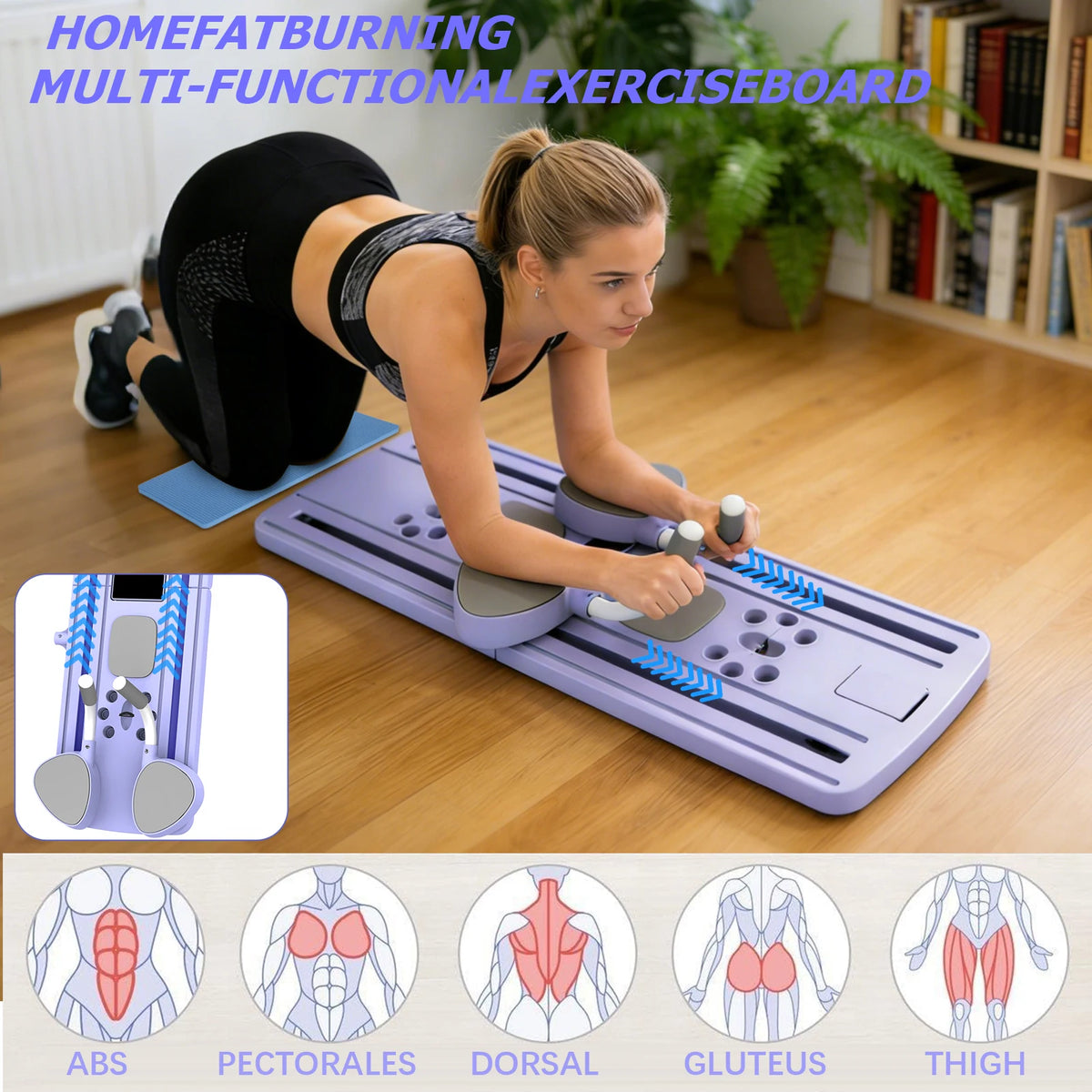 Portable Abdominal Fitness Board Pilates Reformer Machine Automatic Rebound AB Board Body Workout Trainer with Resistance Ropes