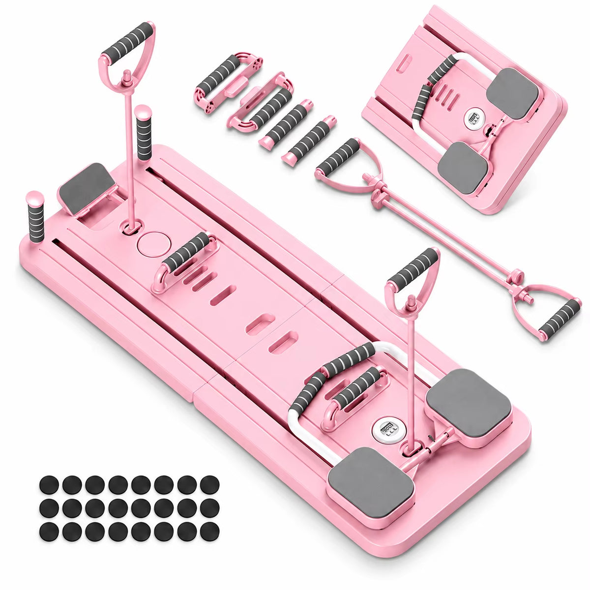 Foldable Pilates Reformer for Home, 8 in 1 Multifunctional Pilates Board with Elastic Bands, Handles and Supports, Equipment for Core, Abdomen, Arms, Legs, Buttocks and Full Body Training