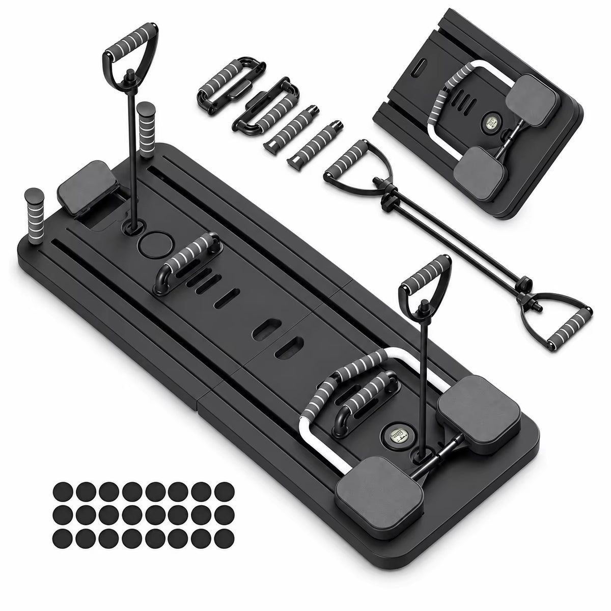 Foldable Pilates Reformer for Home, 8 in 1 Multifunctional Pilates Board with Elastic Bands, Handles and Supports, Equipment for Core, Abdomen, Arms, Legs, Buttocks and Full Body Training